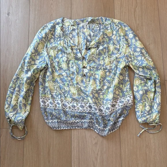 Lucky Brand Floral Boho Peasant Blouse Size Medium - Picture 2 of 6